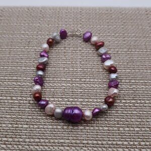 8 Inch Sterling Silver Various Color Genuine Pearls Bracelet A2504